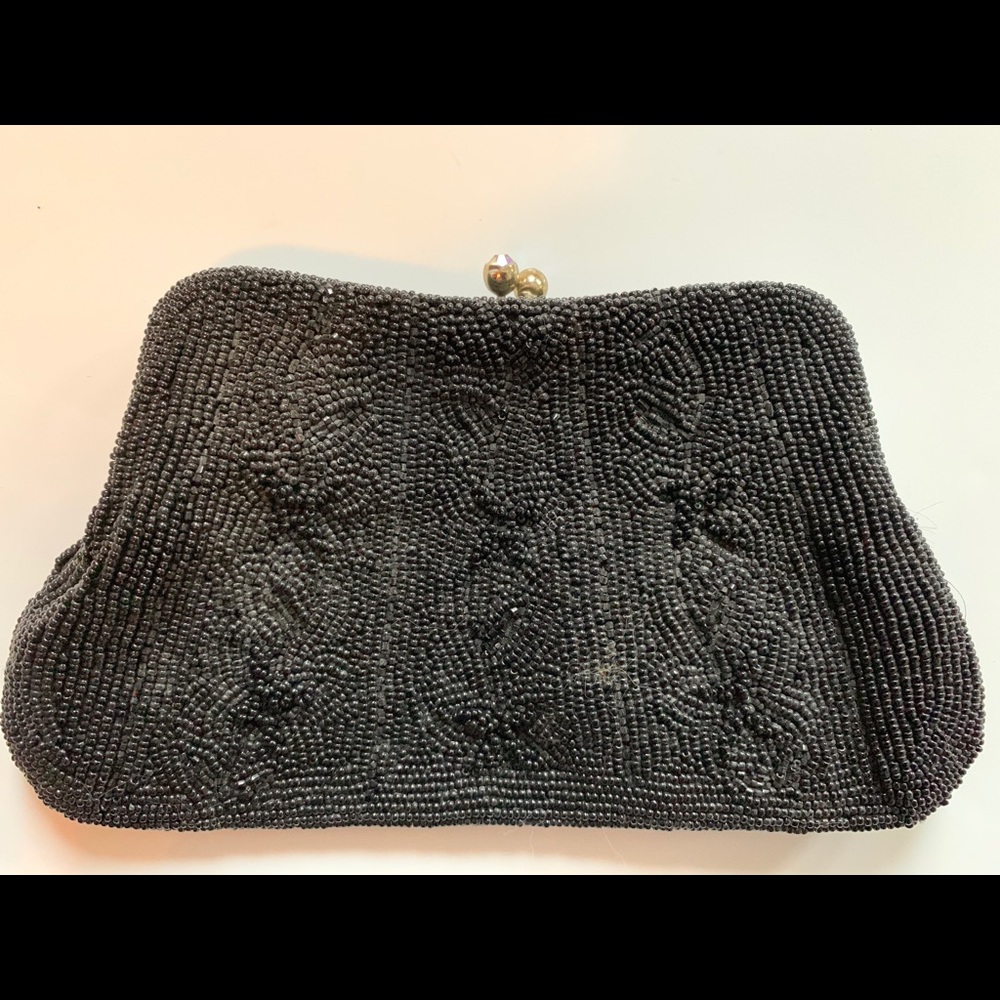Vintage Glass Beaded Clutch - Black